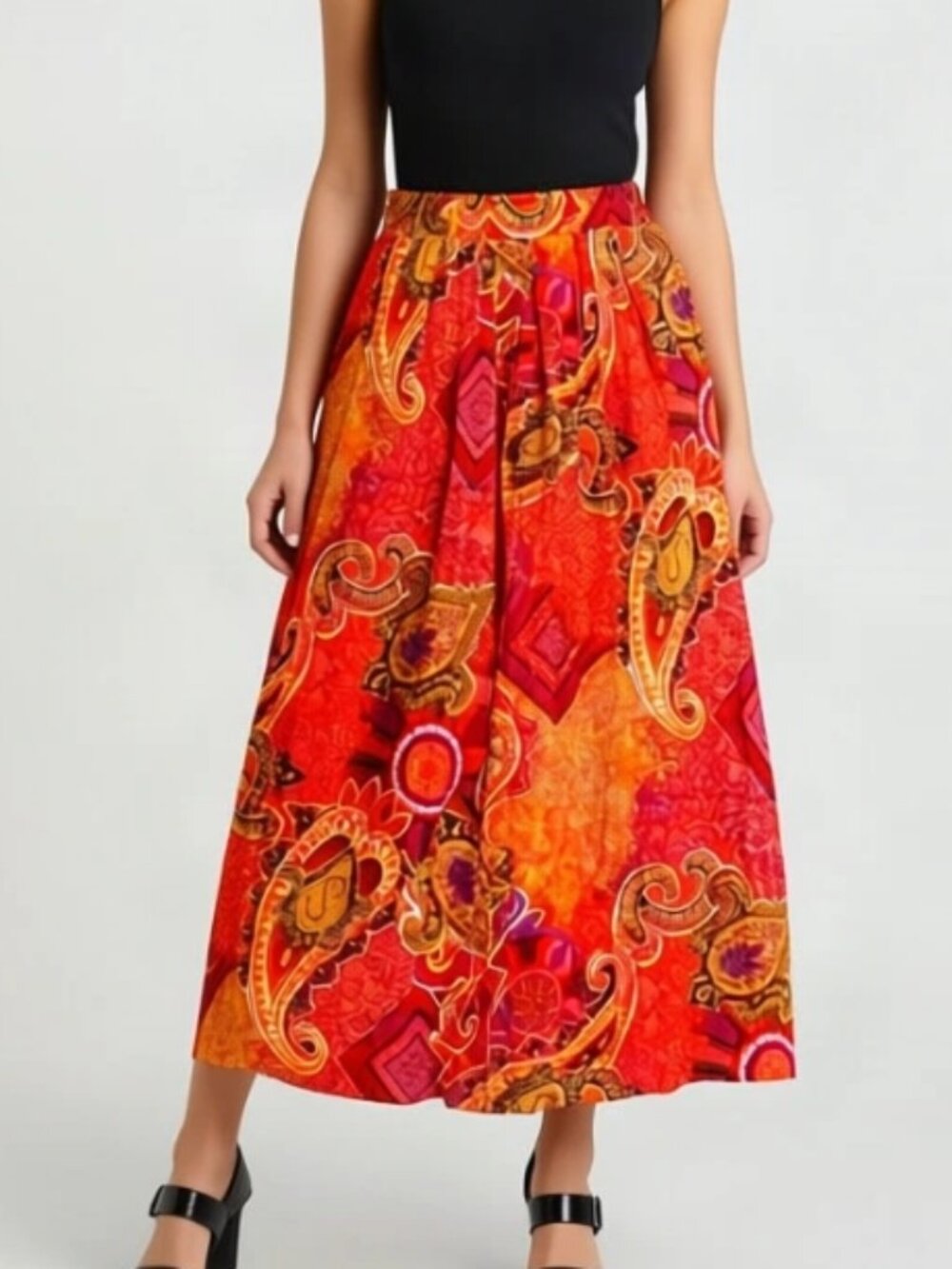 Vintage Modiano Paisley Rayon Midi Skirt 16 Boho Cottagecore Festival Vibrant